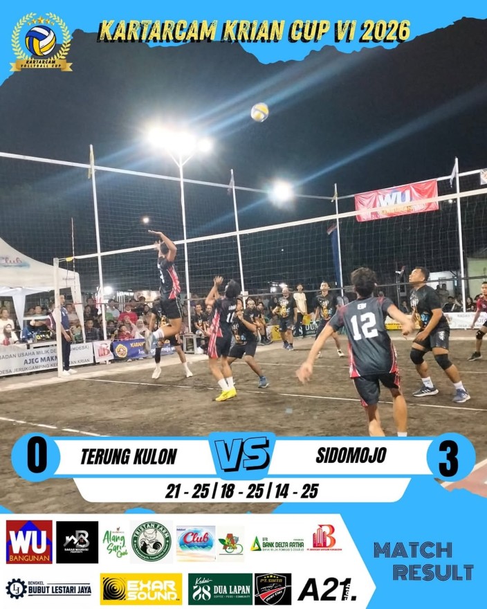 Kembali Tampil Gemilang, Tim Voli Sidomojo Taklukkan Terung Kulon 3 - 0 di Babak 8 Besar Kartarcam Krian Cup VI 2026